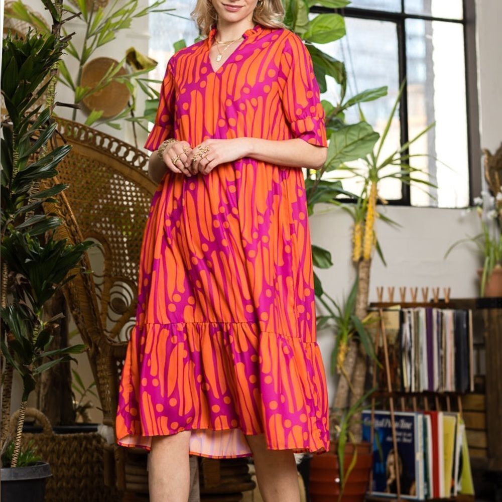 Collection by Cezele Orange & Purple Marmalade Dye Print Casual Long Midi Dress - Picture 4 of 12